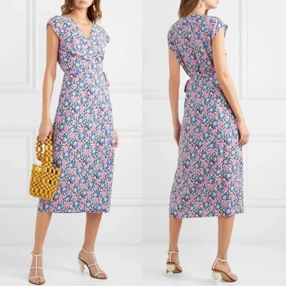 J.Crew Floral Wrap Midi Dress Fabrizia Cap Sleeve Size Small